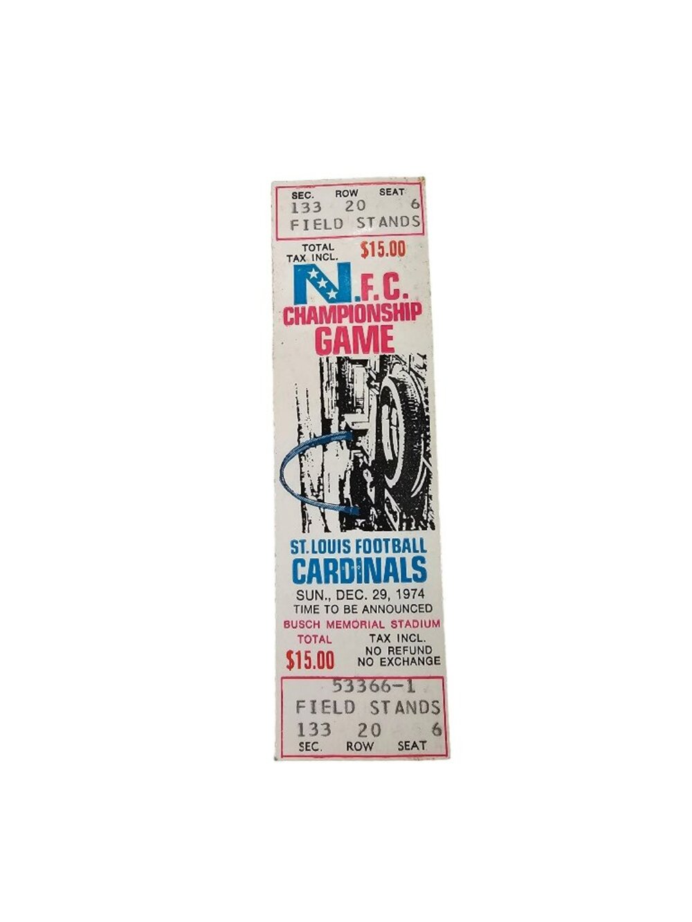1974 NFC Championship Game NFL Unused Phantom Playoff Ticket St Louis Cardinals